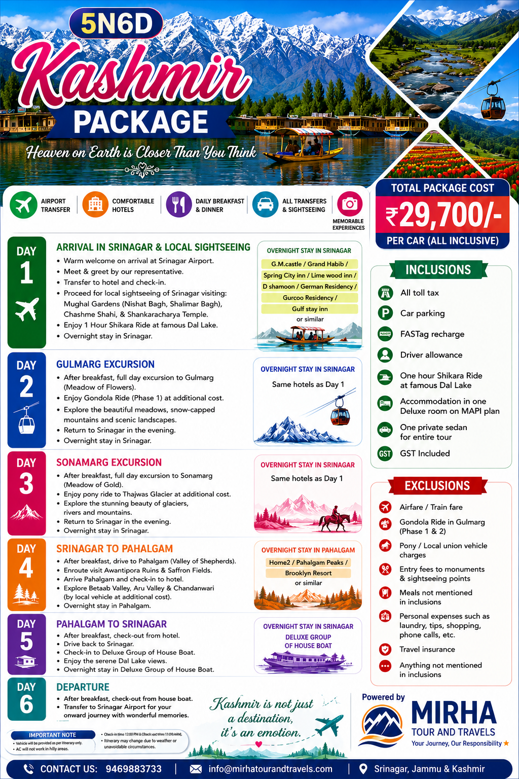5 Nights 6 Days Kashmir Package with Pahalgam Stay & Houseboat – ₹29,700