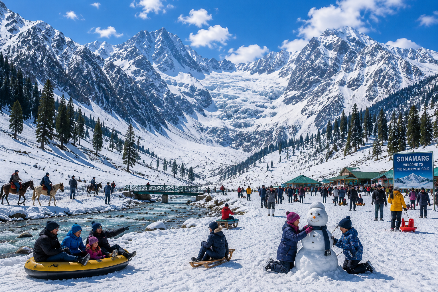 Traveller in warm clothing enjoying snow near Gulmarg on a Kashmir tour